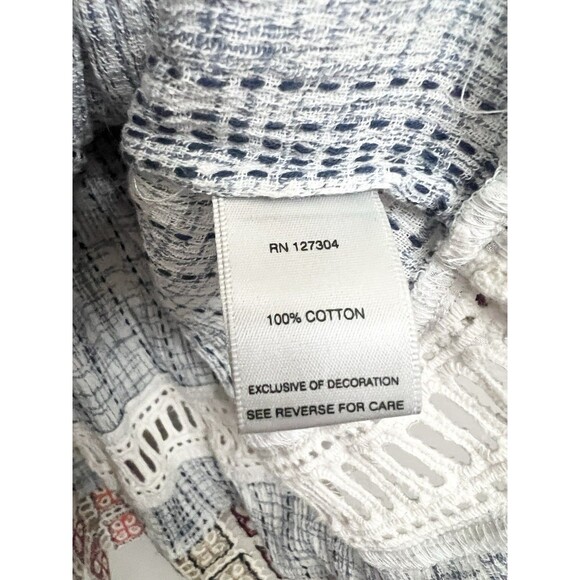 John Mark Top Shirt Small Blue Boho Embroidered Crochet Pullover Tunic Tassel - Picture 8 of 9